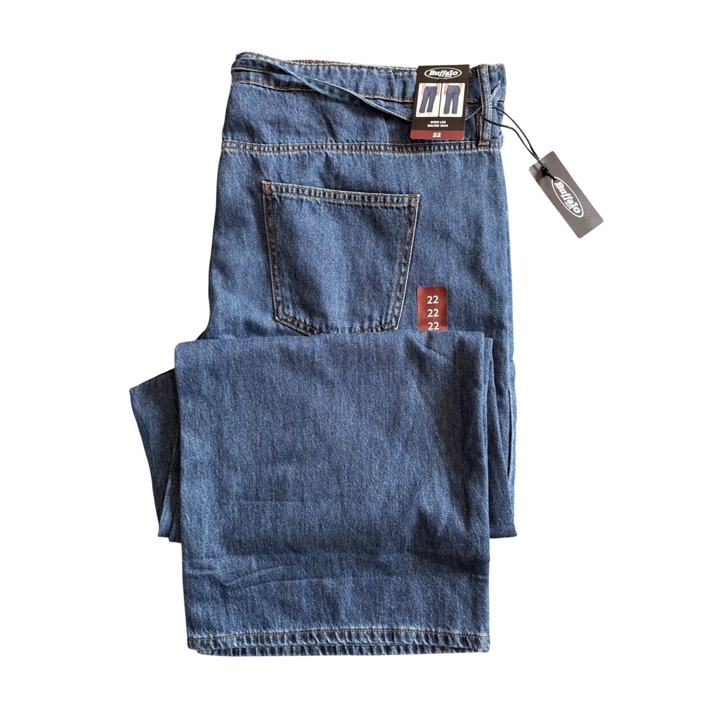 Buffalo David Bitton Wide Leg Belted Jeans Blue Denim Size 22 High Rise NWT